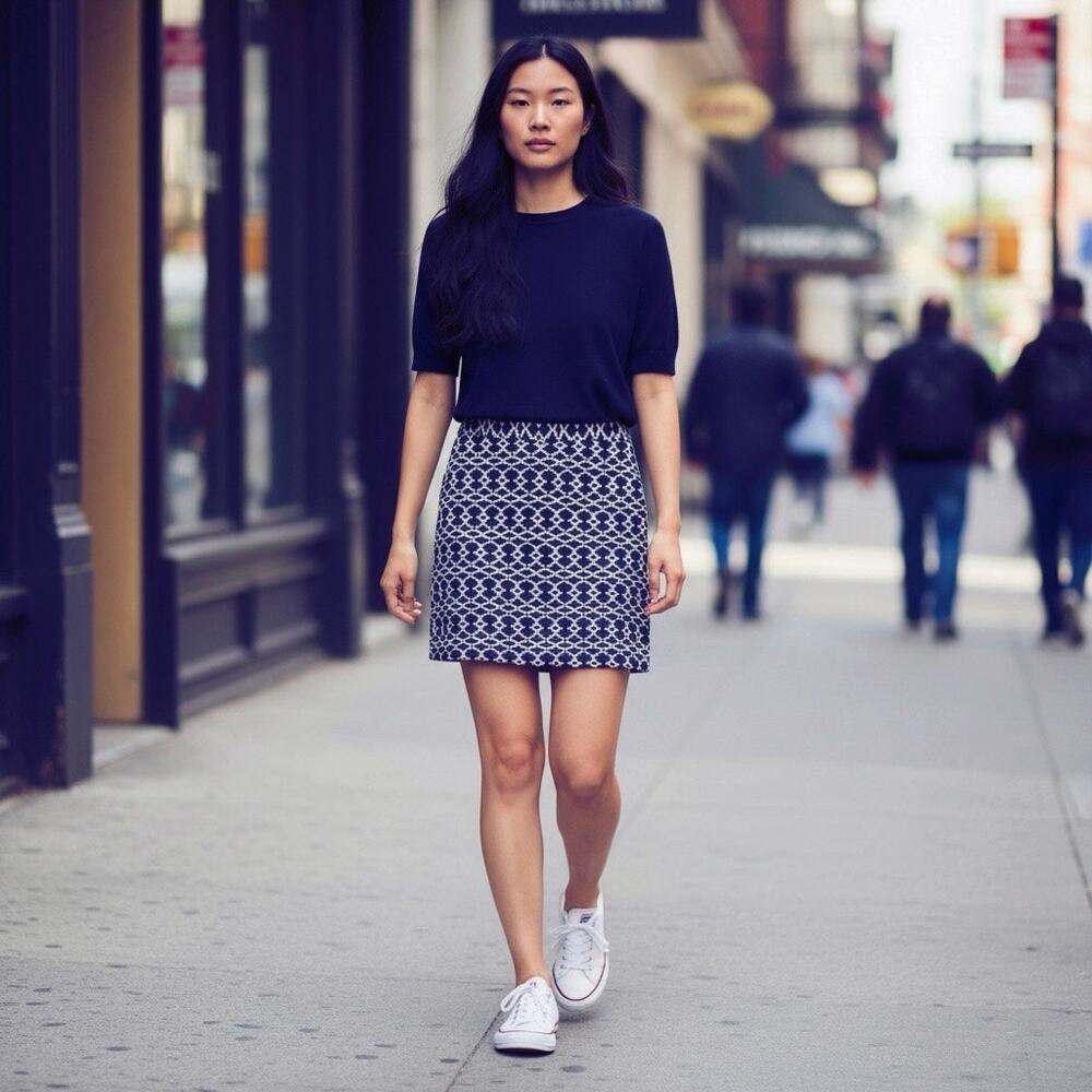 Banana Republic Navy and White Geometric Women's Short Skirt Size 12